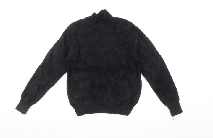 Primark Women's Black XS Mock Neck Fuzzy Knit Pullover Jumper