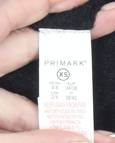 Primark Women's Black XS Mock Neck Fuzzy Knit Pullover Jumper