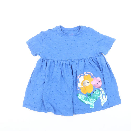 Next Girls Blue Short Sleeve Skater Dress 18-24 Months Sequin Floral