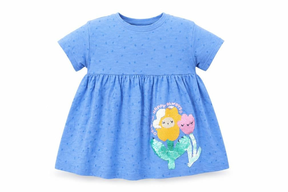 Next Girls Blue Short Sleeve Skater Dress 18-24 Months Sequin Floral