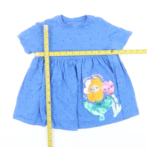 Next Girls Blue Short Sleeve Skater Dress 18-24 Months Sequin Floral