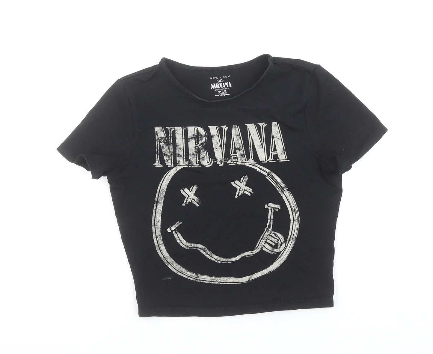 New Look Girls Black Nirvana Graphic Cropped T-Shirt 12-13 Years