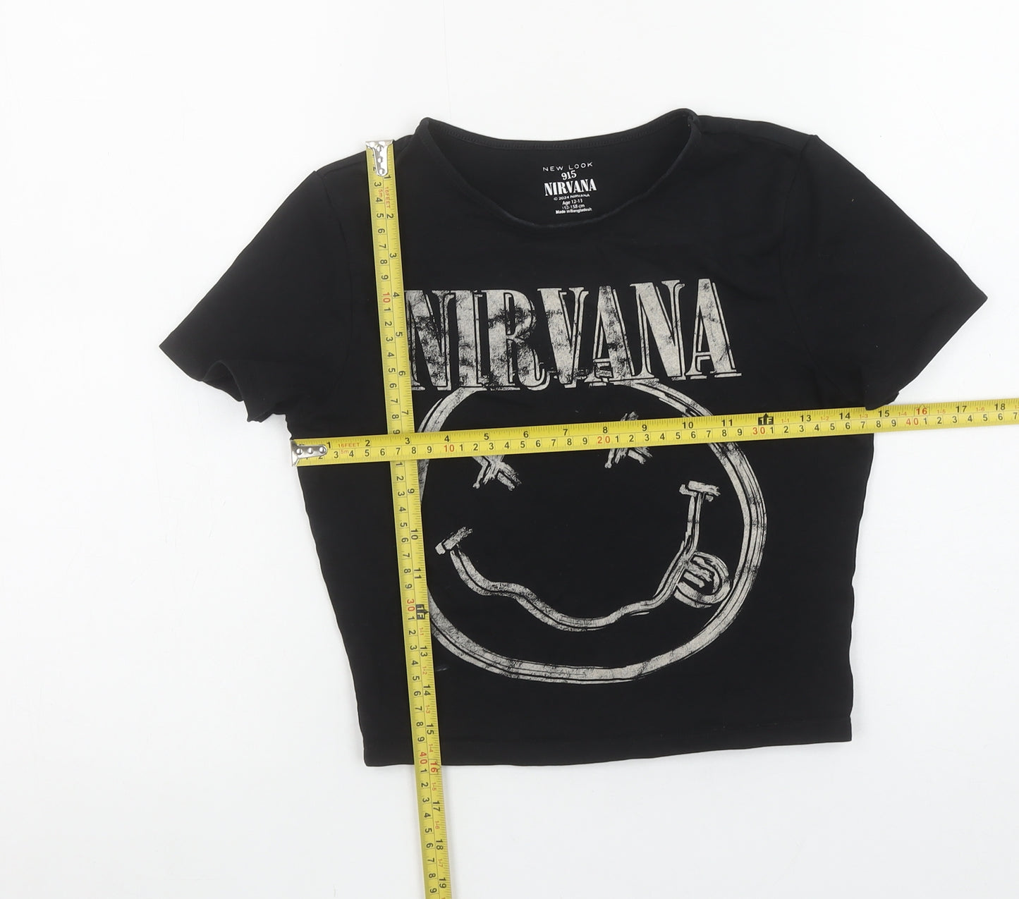 New Look Girls Black Nirvana Graphic Cropped T-Shirt 12-13 Years