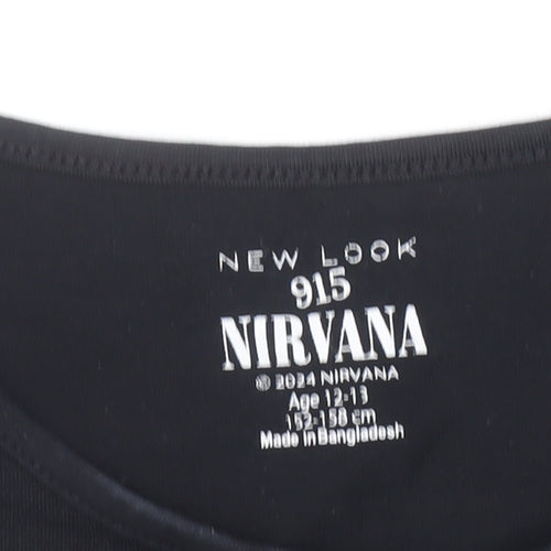 New Look Girls Black Nirvana Graphic Cropped T-Shirt 12-13 Years
