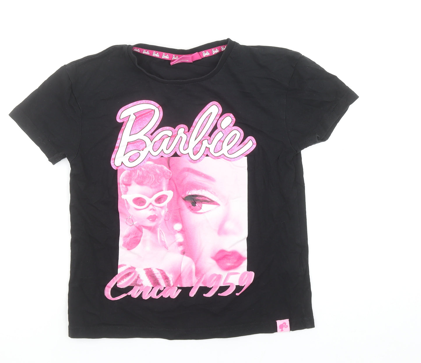 Barbie Girls Black Graphic T-Shirt 8-9 Years Classic Retro Style