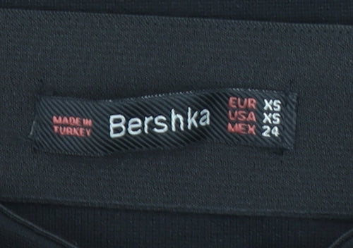 Bershka Women Black XS High Rise Pencil Skirt Stretch Polyester