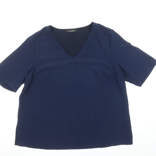 Dunnes Womens Navy Blue Basic V-Neck Short Sleeve Blouse Size 16