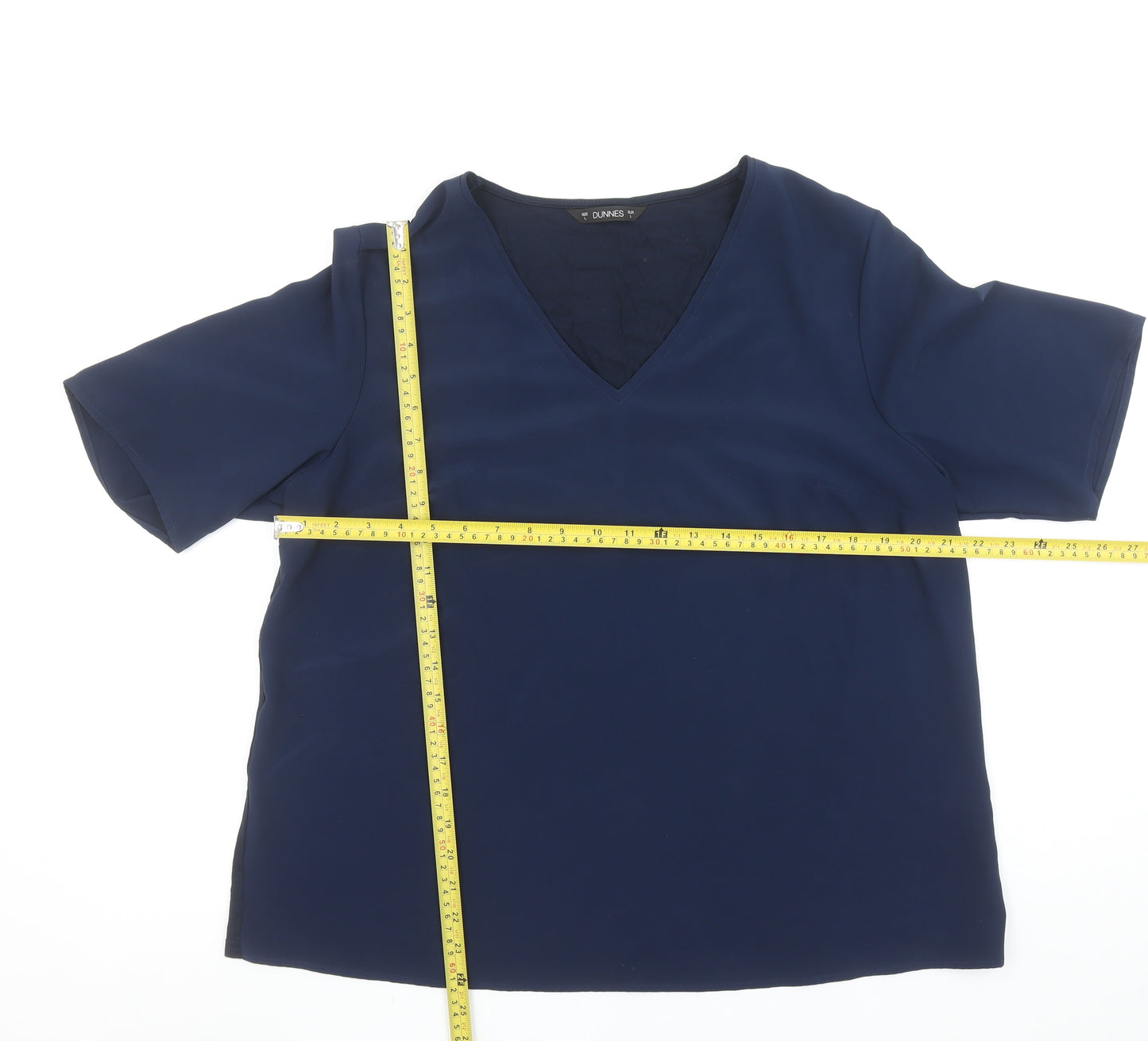 Dunnes Womens Navy Blue Basic V-Neck Short Sleeve Blouse Size 16