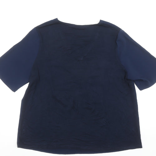 Dunnes Womens Navy Blue Basic V-Neck Short Sleeve Blouse Size 16