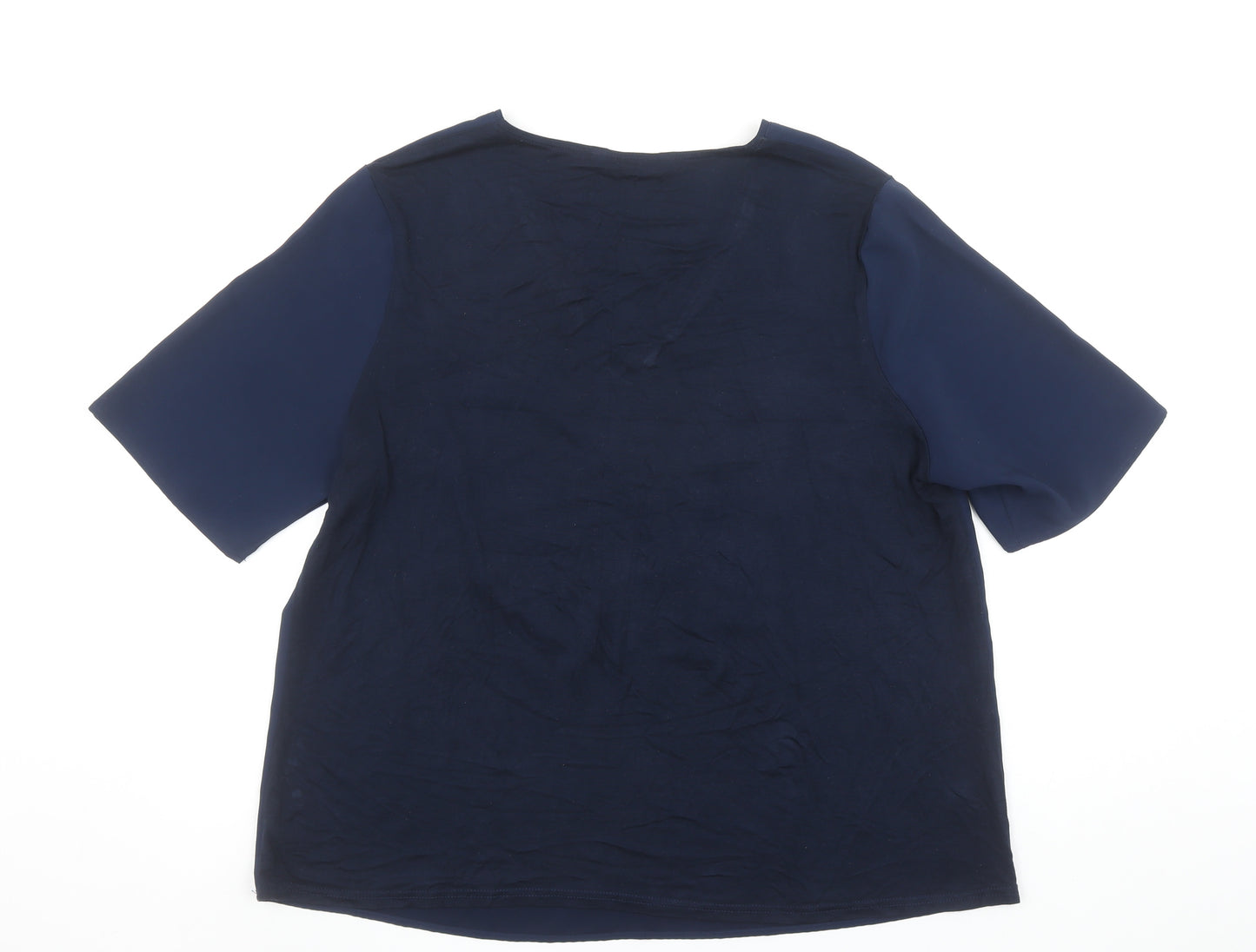Dunnes Womens Navy Blue Basic V-Neck Short Sleeve Blouse Size 16