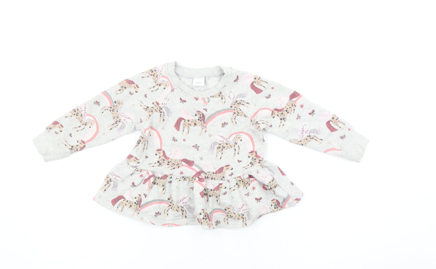 Next Girls Grey Unicorn Rainbow Pullover Sweatshirt 2-3 Years