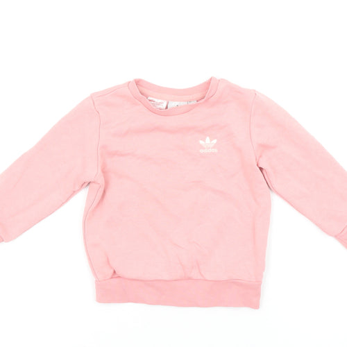 Adidas Girls Pink Sweatshirt 18-24 Months Crew Neck Logo Pullover
