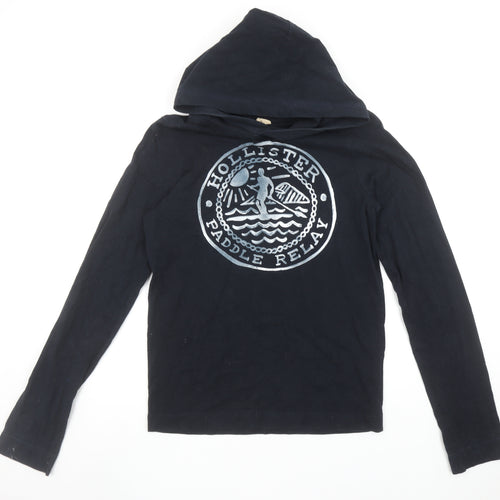 Hollister Men Black Small Pullover Hoodie Paddle Relay Cotton