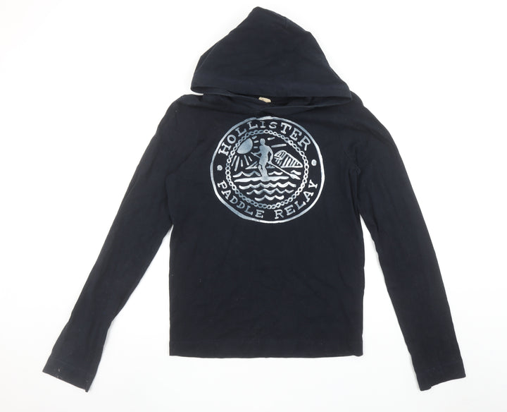 Hollister Men Black Small Pullover Hoodie Paddle Relay Cotton