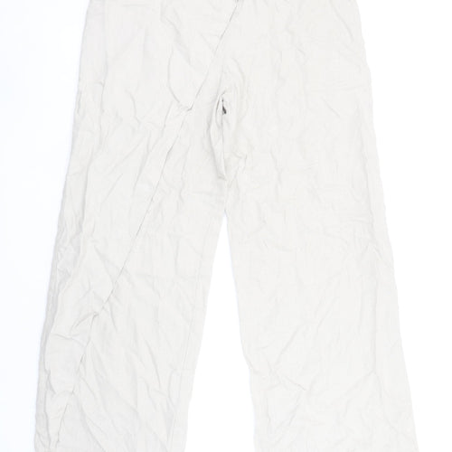 Zara Women’s Beige Wide-Leg Linen Trousers Size M