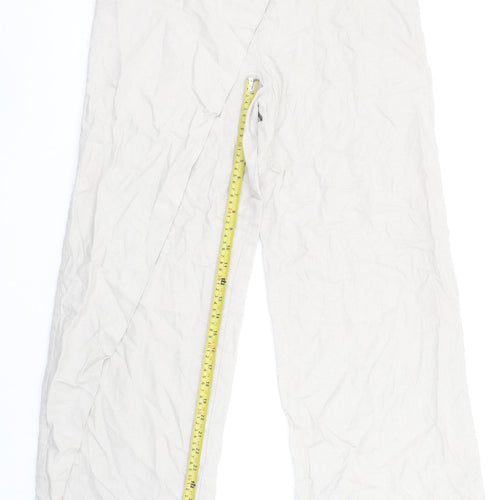 Zara Women’s Beige Wide-Leg Linen Trousers Size M
