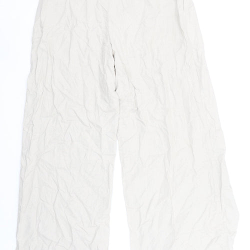 Zara Women’s Beige Wide-Leg Linen Trousers Size M