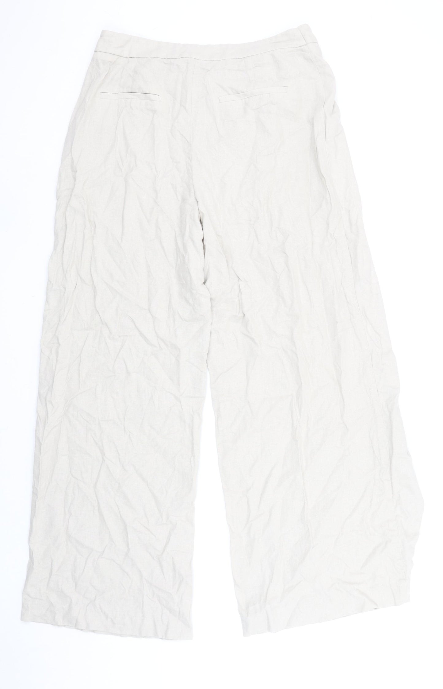 Zara Women’s Beige Wide-Leg Linen Trousers Size M