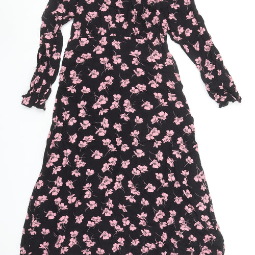 Marks and Spencer Women’s Black Pink Floral Long Dress Size 8