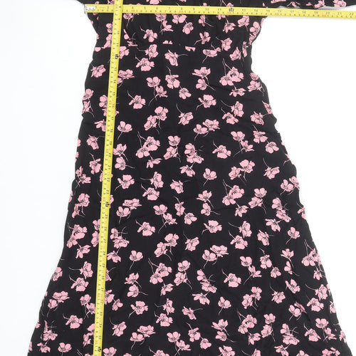 Marks and Spencer Women’s Black Pink Floral Long Dress Size 8