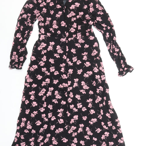 Marks and Spencer Women’s Black Pink Floral Long Dress Size 8