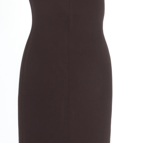 Zara Women Black Midi Sheath Dress M Crew Neck Cap Sleeve