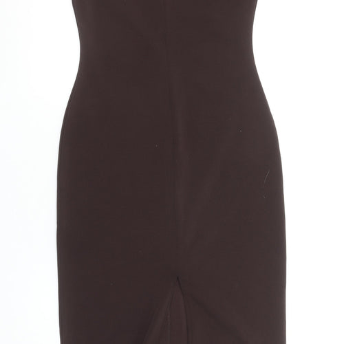 Zara Women Black Midi Sheath Dress M Crew Neck Cap Sleeve