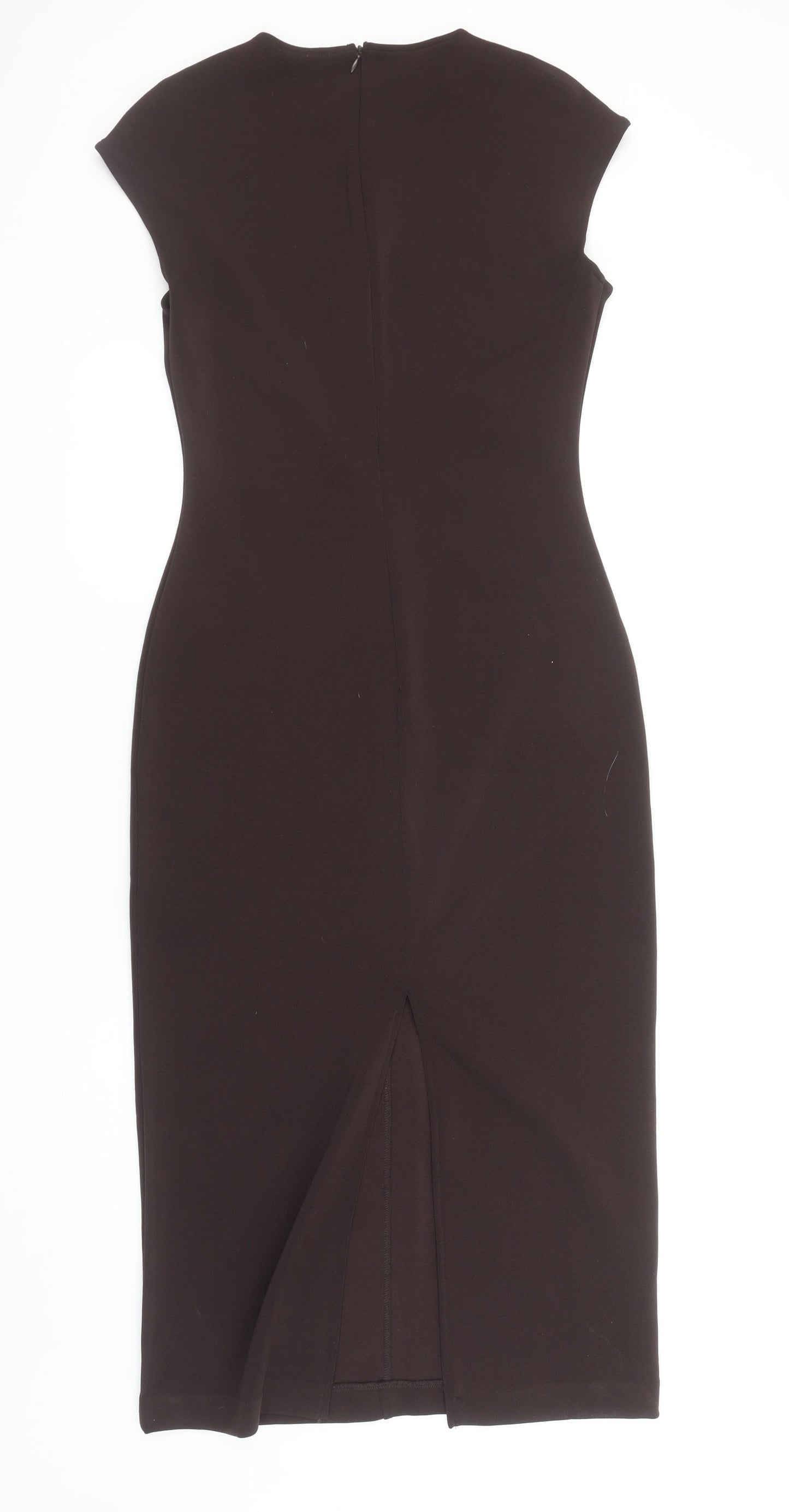 Zara Women Black Midi Sheath Dress M Crew Neck Cap Sleeve