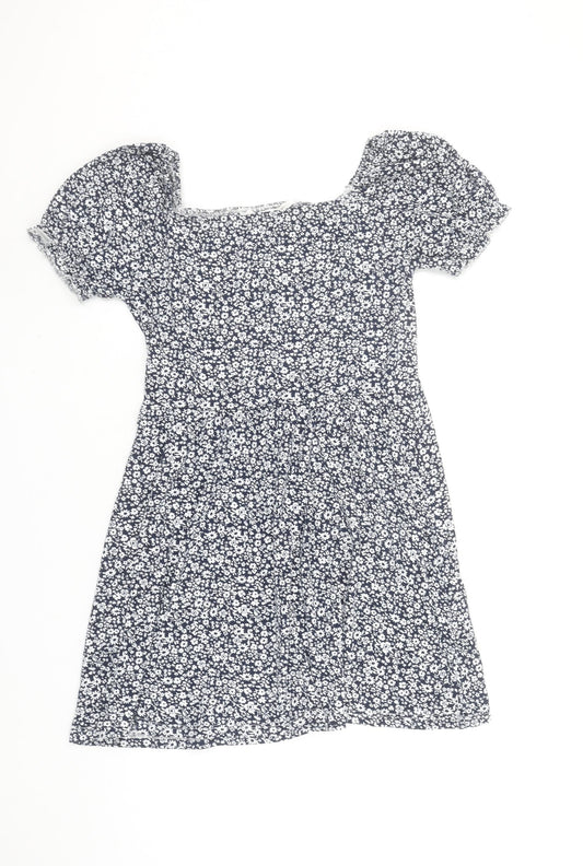 H&M Girls Blue Floral A-Line Puff Sleeve Dress 11 Years