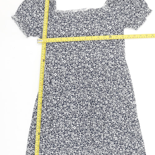 H&M Girls Blue Floral A-Line Puff Sleeve Dress 11 Years