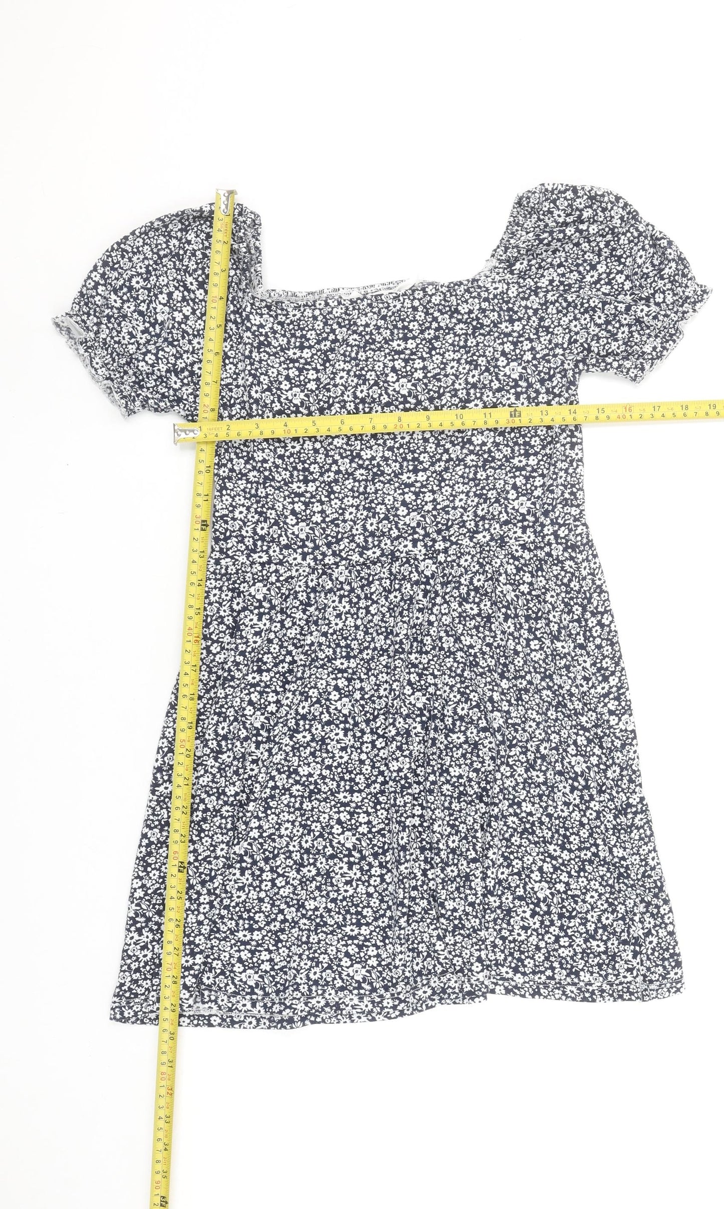 H&M Girls Blue Floral A-Line Puff Sleeve Dress 11 Years