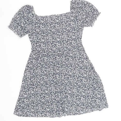 H&M Girls Blue Floral A-Line Puff Sleeve Dress 11 Years