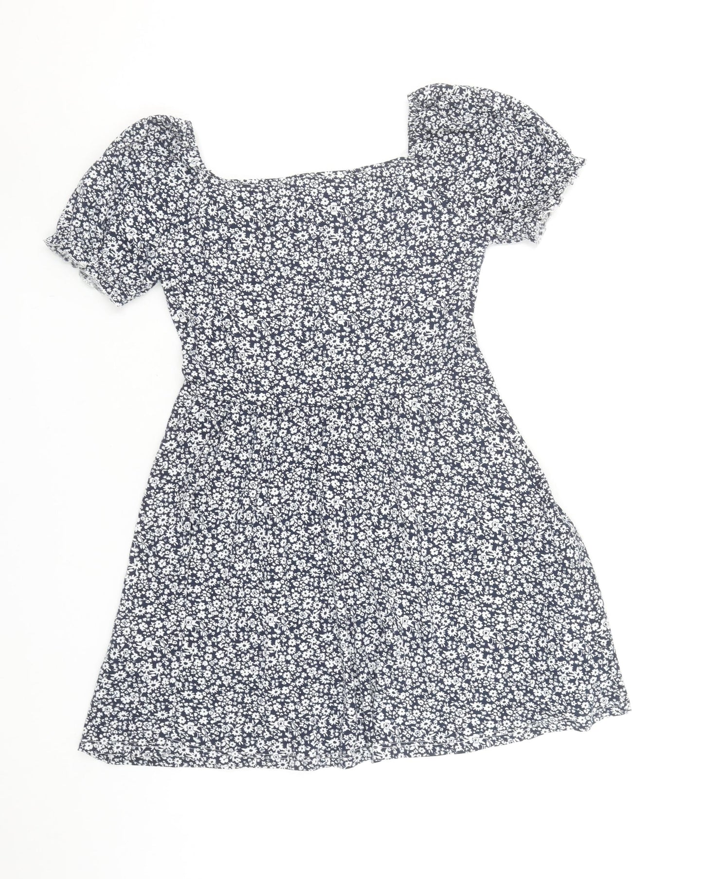 H&M Girls Blue Floral A-Line Puff Sleeve Dress 11 Years