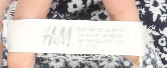 H&M Girls Blue Floral A-Line Puff Sleeve Dress 11 Years