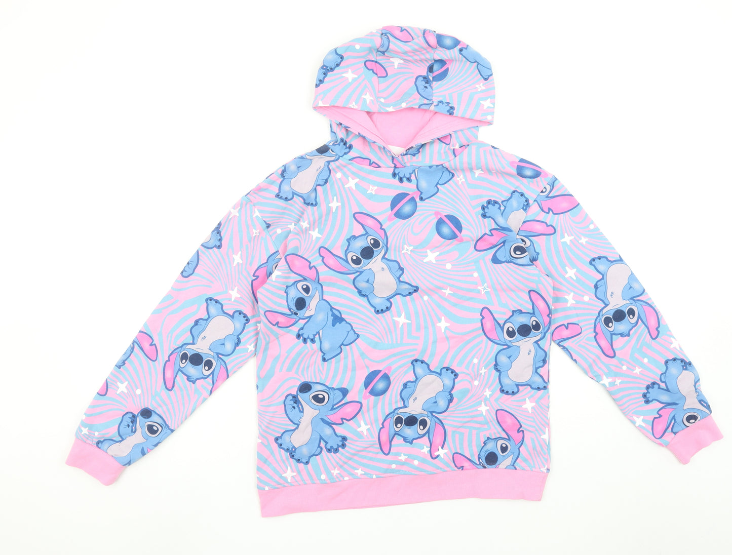 Disney Stitch Girls Pink Blue Pullover Hoodie 12-13 Years Primark