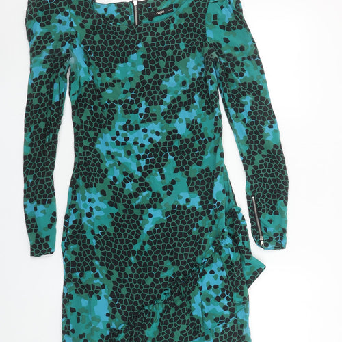 Oasis Women Green Geometric Silk Asymmetric Dress Size 8