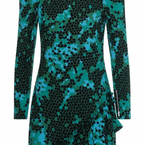 Oasis Women Green Geometric Silk Asymmetric Dress Size 8