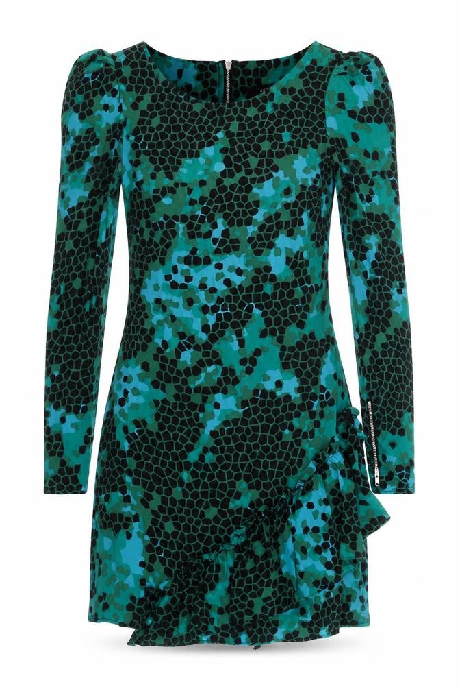 Oasis Women Green Geometric Silk Asymmetric Dress Size 8