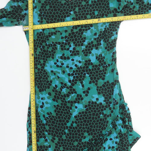 Oasis Women Green Geometric Silk Asymmetric Dress Size 8