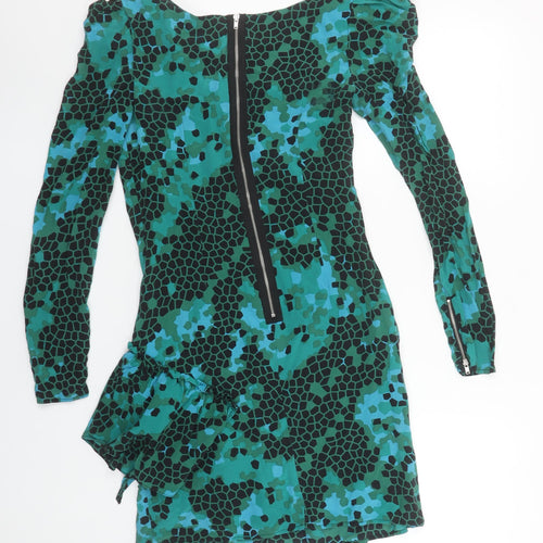 Oasis Women Green Geometric Silk Asymmetric Dress Size 8
