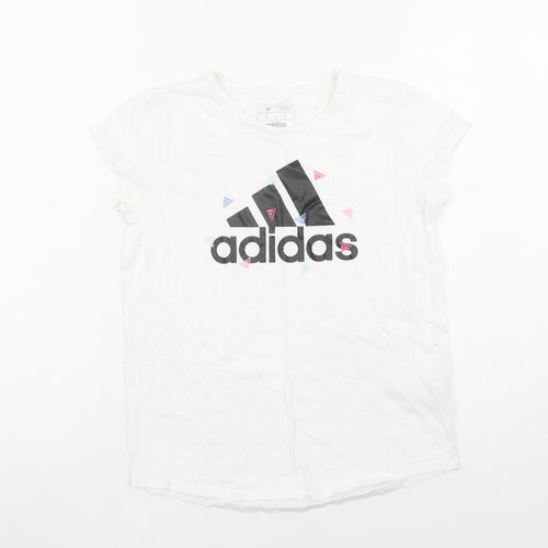 Adidas Girls White Graphic Logo Regular Fit Cotton T-Shirt - 12 Years