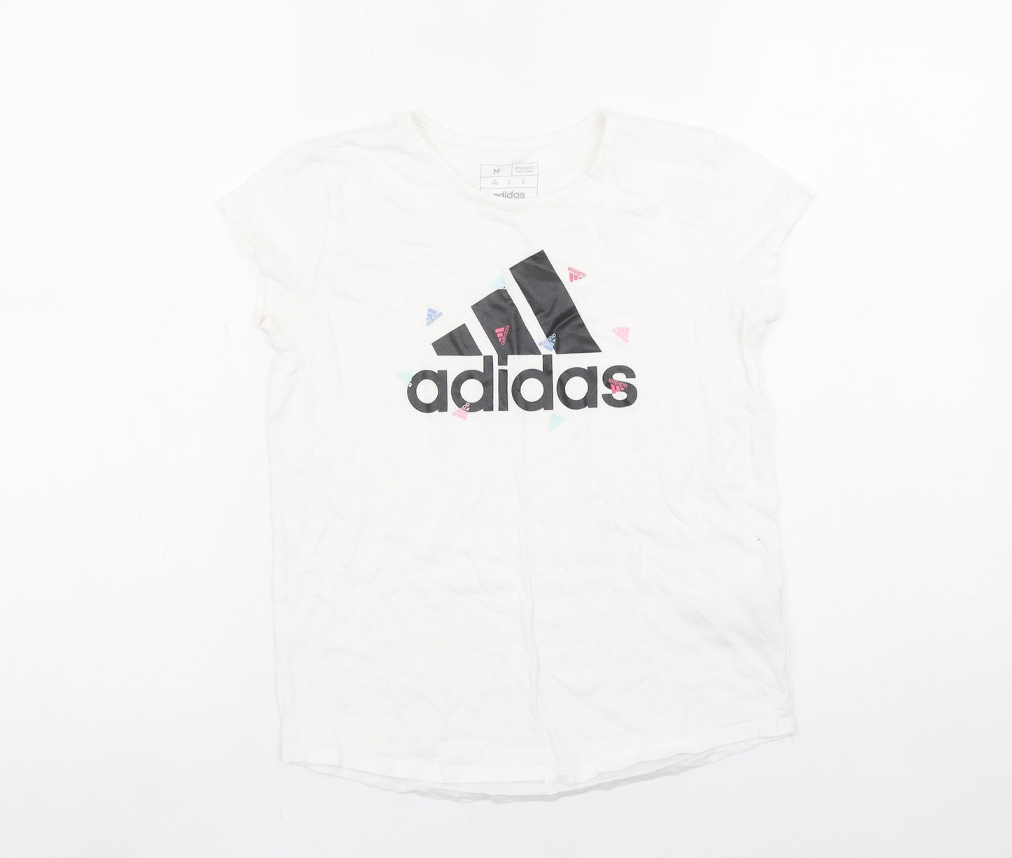 Adidas Girls White Graphic Logo Regular Fit Cotton T-Shirt - 12 Years