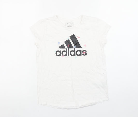 Adidas Girls White Graphic Logo Regular Fit Cotton T-Shirt - 12 Years
