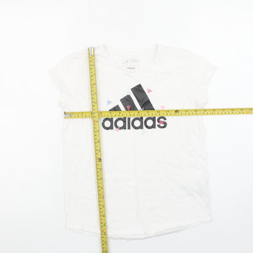 Adidas Girls White Graphic Logo Regular Fit Cotton T-Shirt - 12 Years