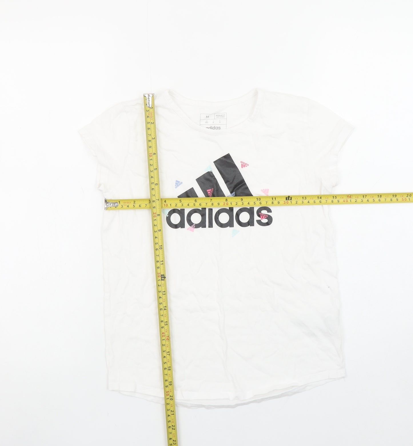 Adidas Girls White Graphic Logo Regular Fit Cotton T-Shirt - 12 Years