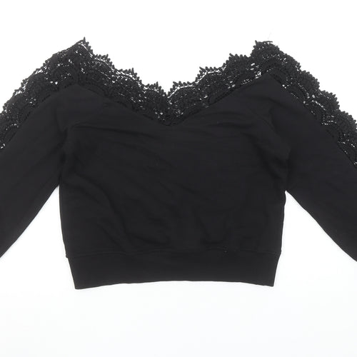 River Island Womens Black Lace Trim Pullover Sweatshirt XS