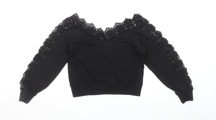 River Island Womens Black Lace Trim Pullover Sweatshirt XS