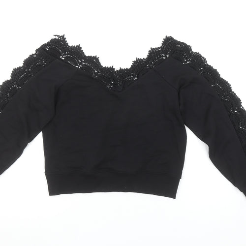 River Island Womens Black Lace Trim Pullover Sweatshirt XS