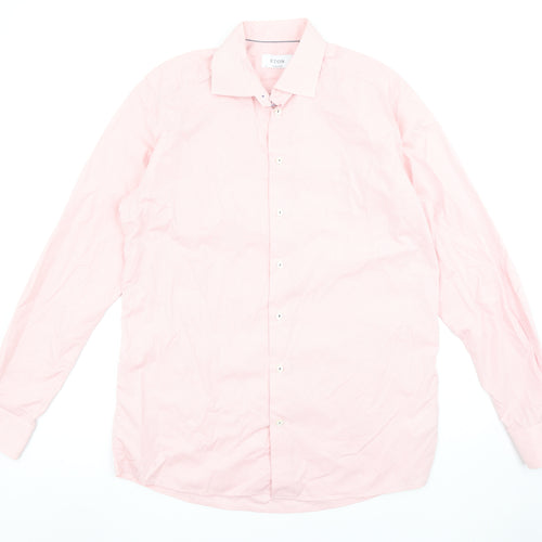 Eton Men's Pink Slim Fit Check Long Sleeve Button-Up Cotton Shirt Size 16