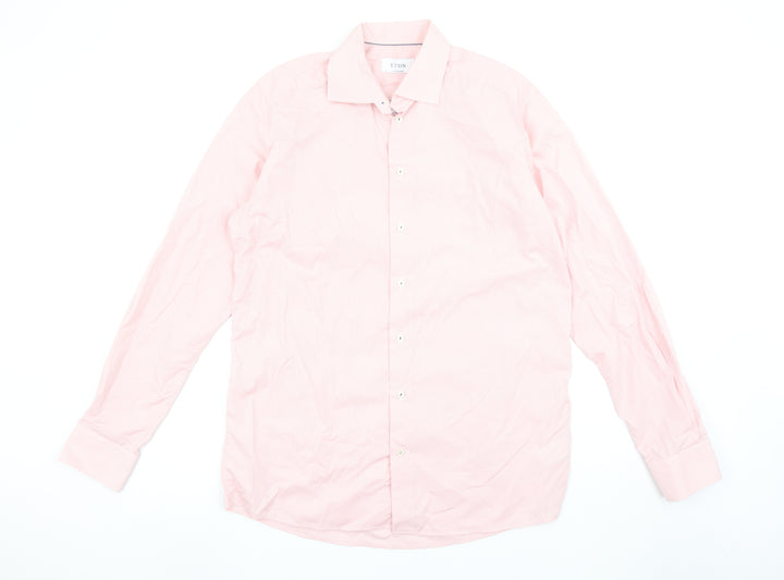 Eton Men's Pink Slim Fit Check Long Sleeve Button-Up Cotton Shirt Size 16